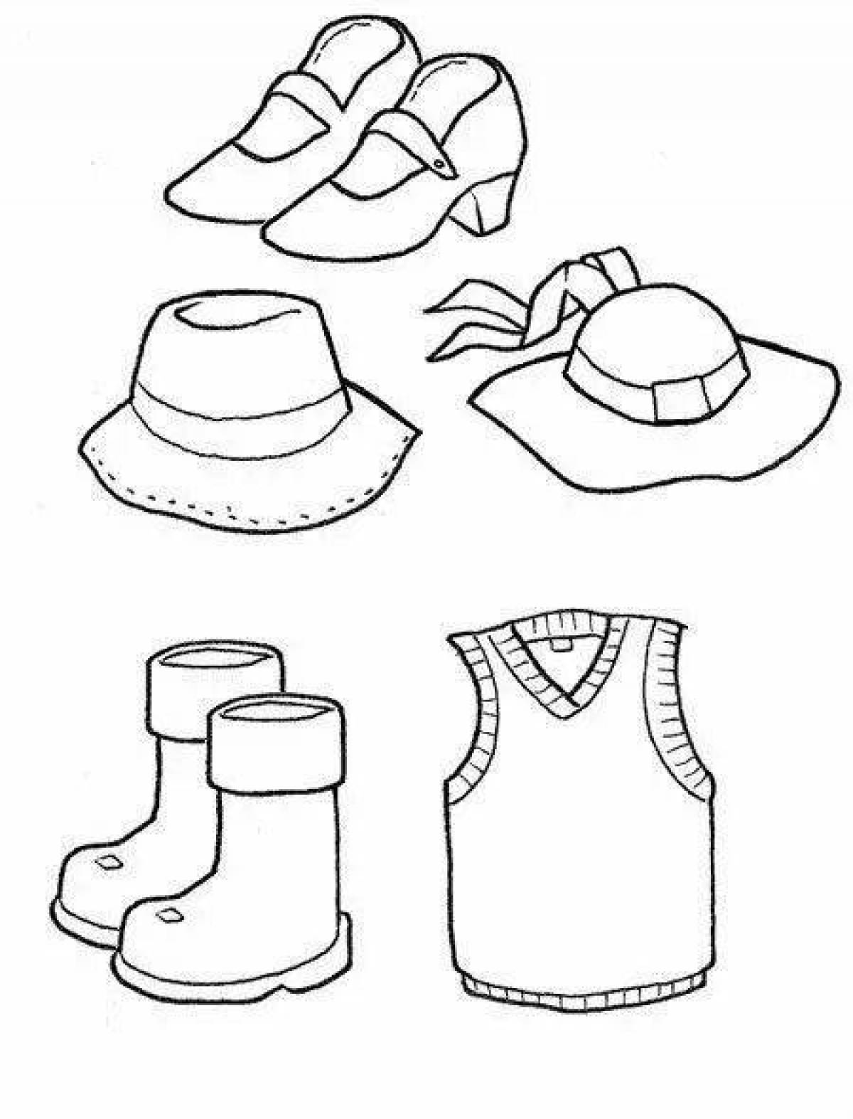 Coloring page modern clothes shoes hats