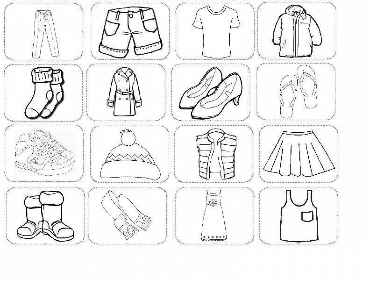 Coloring creative clothes, shoes, hats
