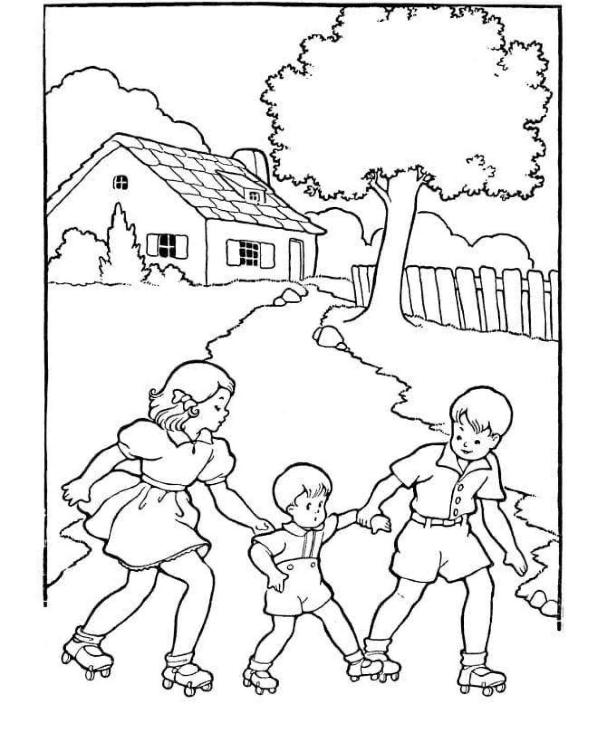 Coloring book cheerful childhood