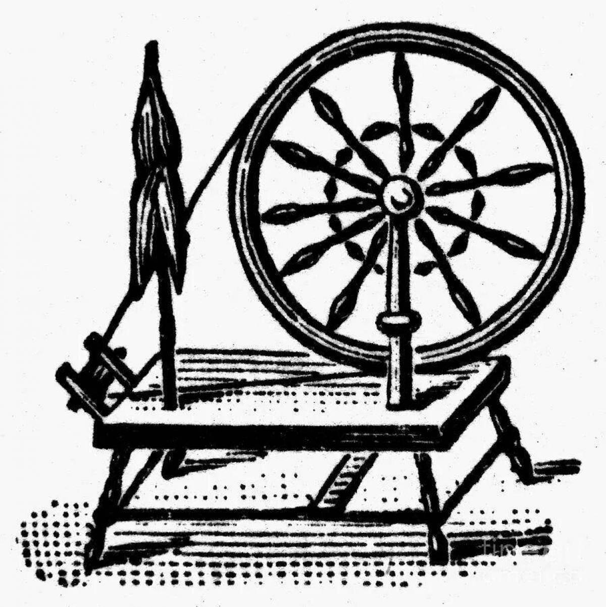Playful spinning wheel coloring page
