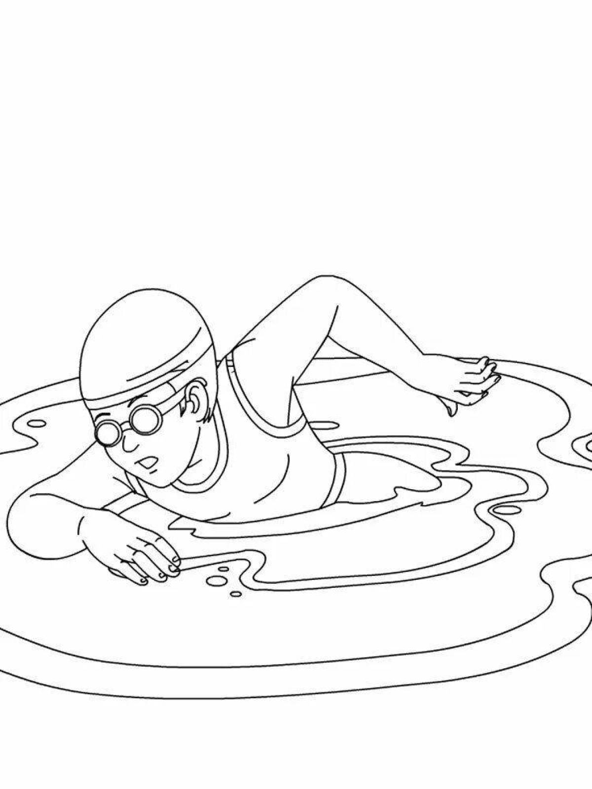 Playful swimming coloring page