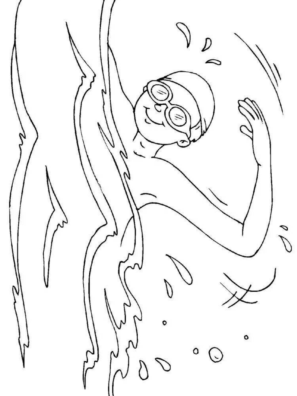 Animated swimming coloring page