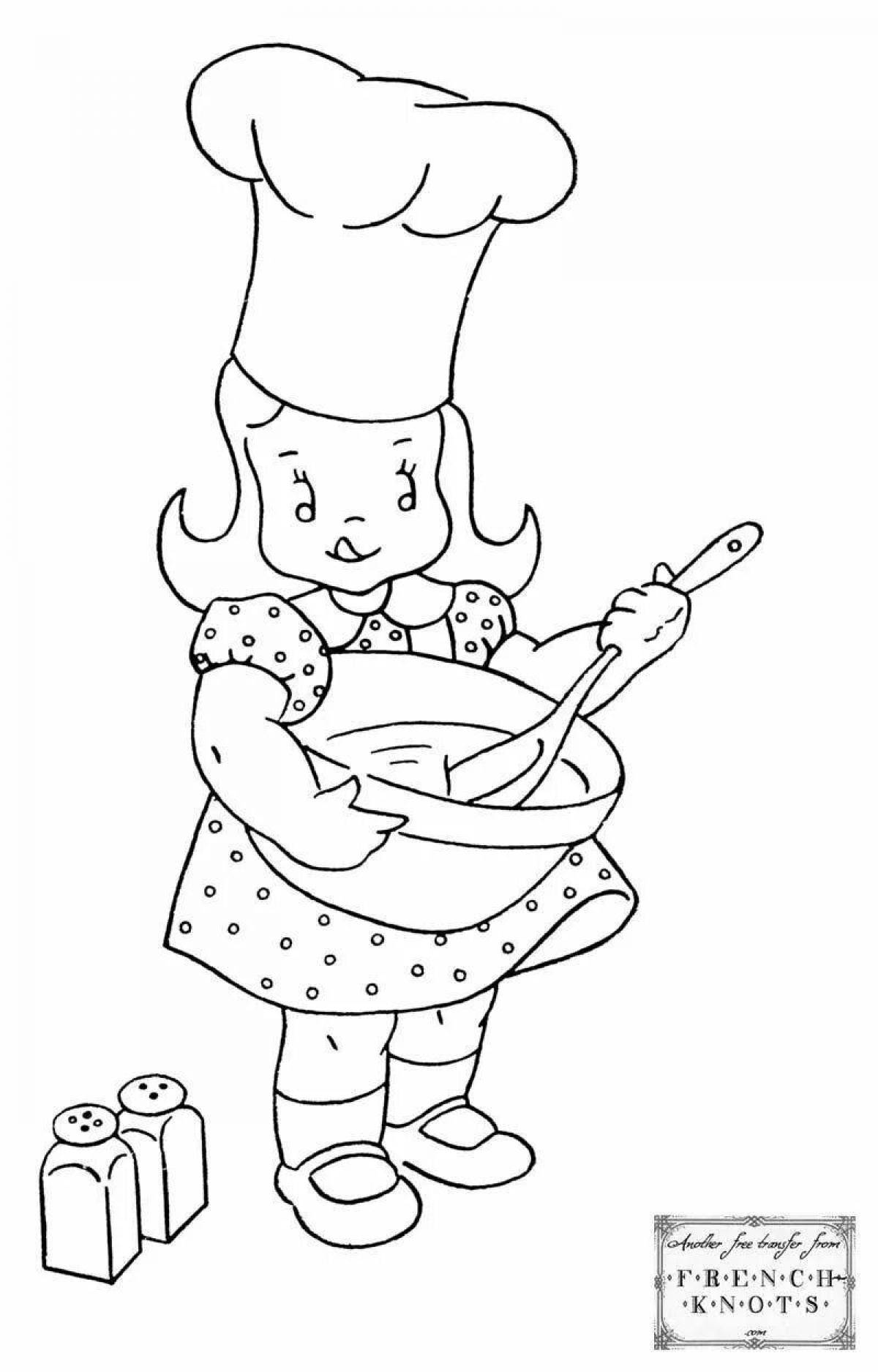 Coloring page energetic cook