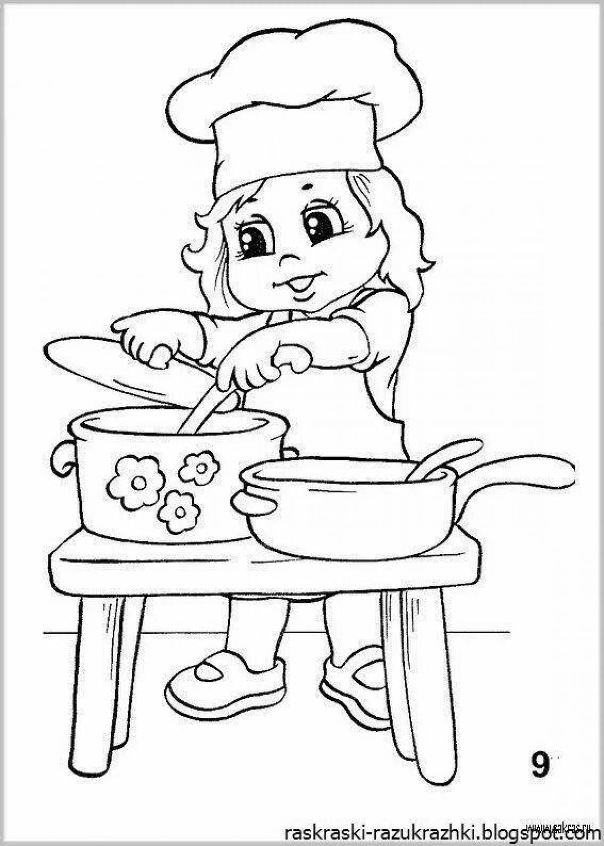 Colour-loving chef coloring page