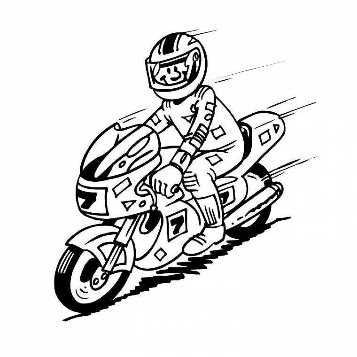 Adventurous motorcyclist coloring page