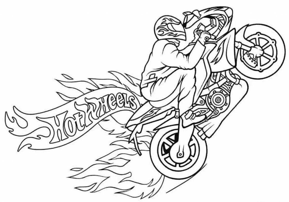 Coloring page dashing motorcyclist