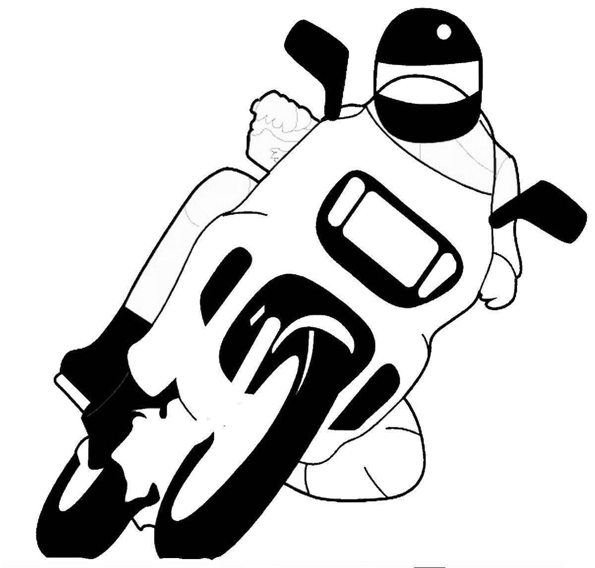 Coloring page cheerful motorcyclist