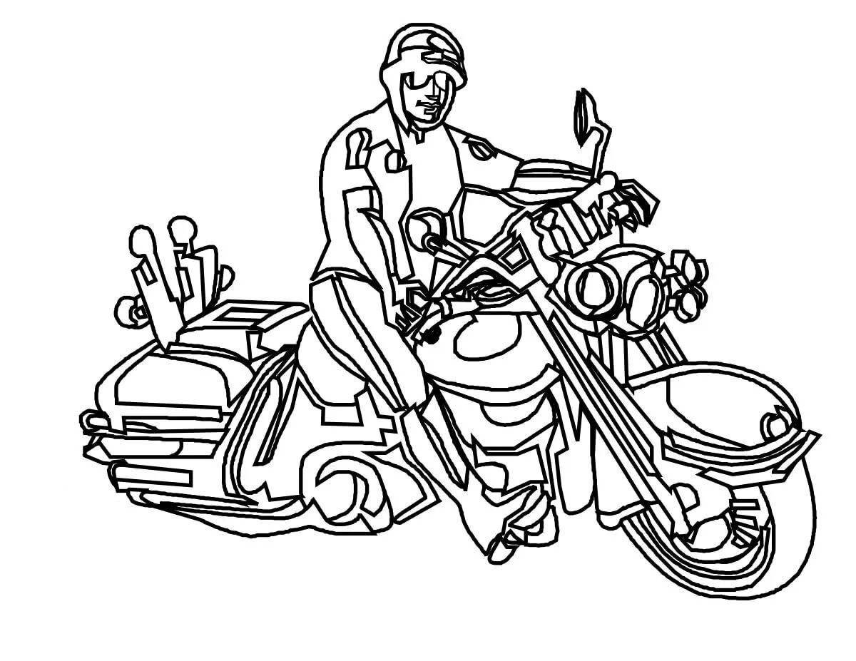 Coloring page bright motorcyclist