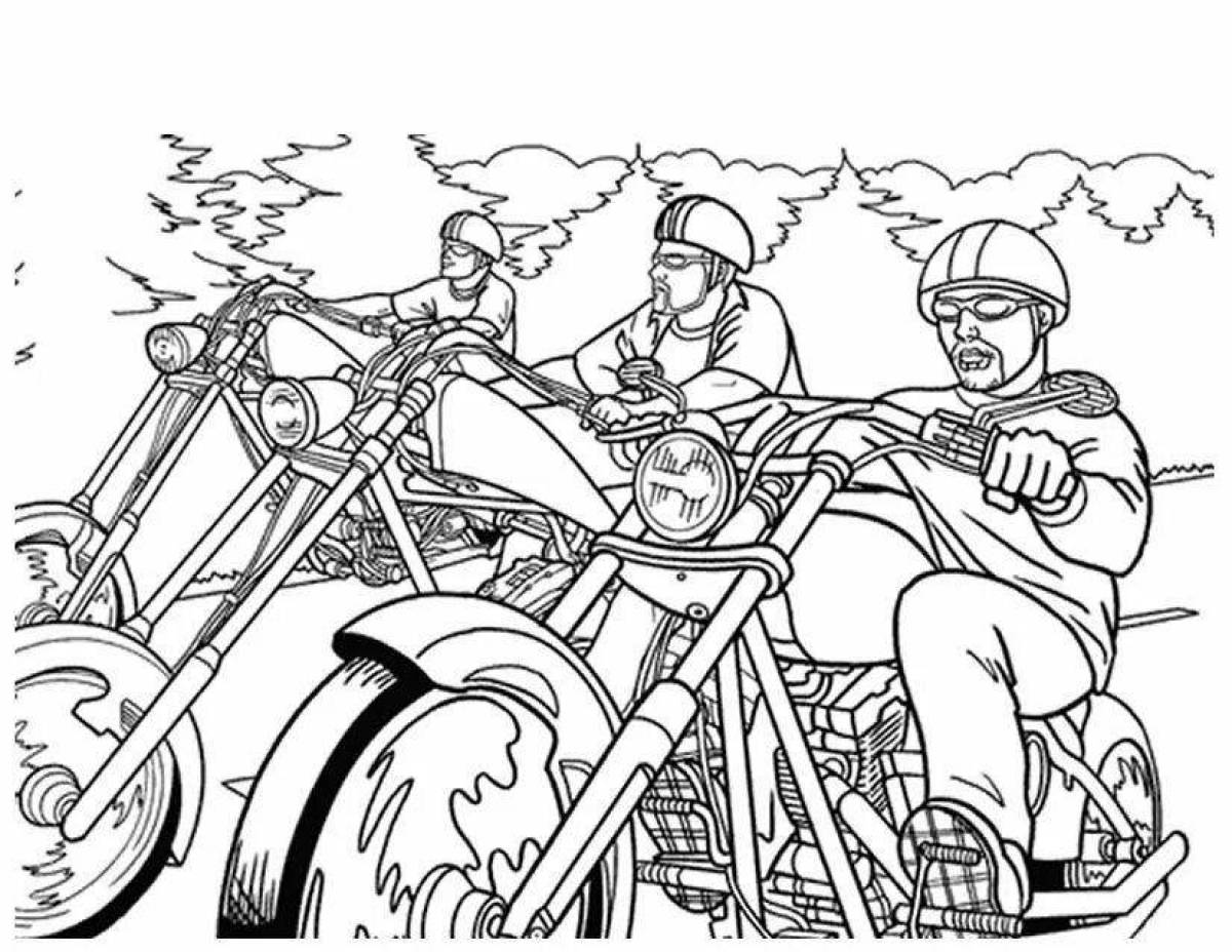 Bright motorcycle coloring page