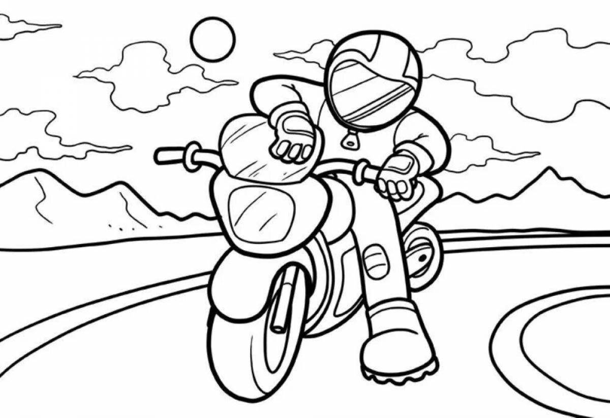 Glowing motorcyclist coloring page