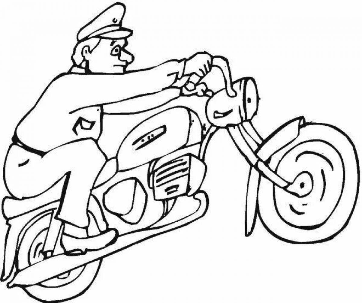 Radiant motorcyclist coloring page