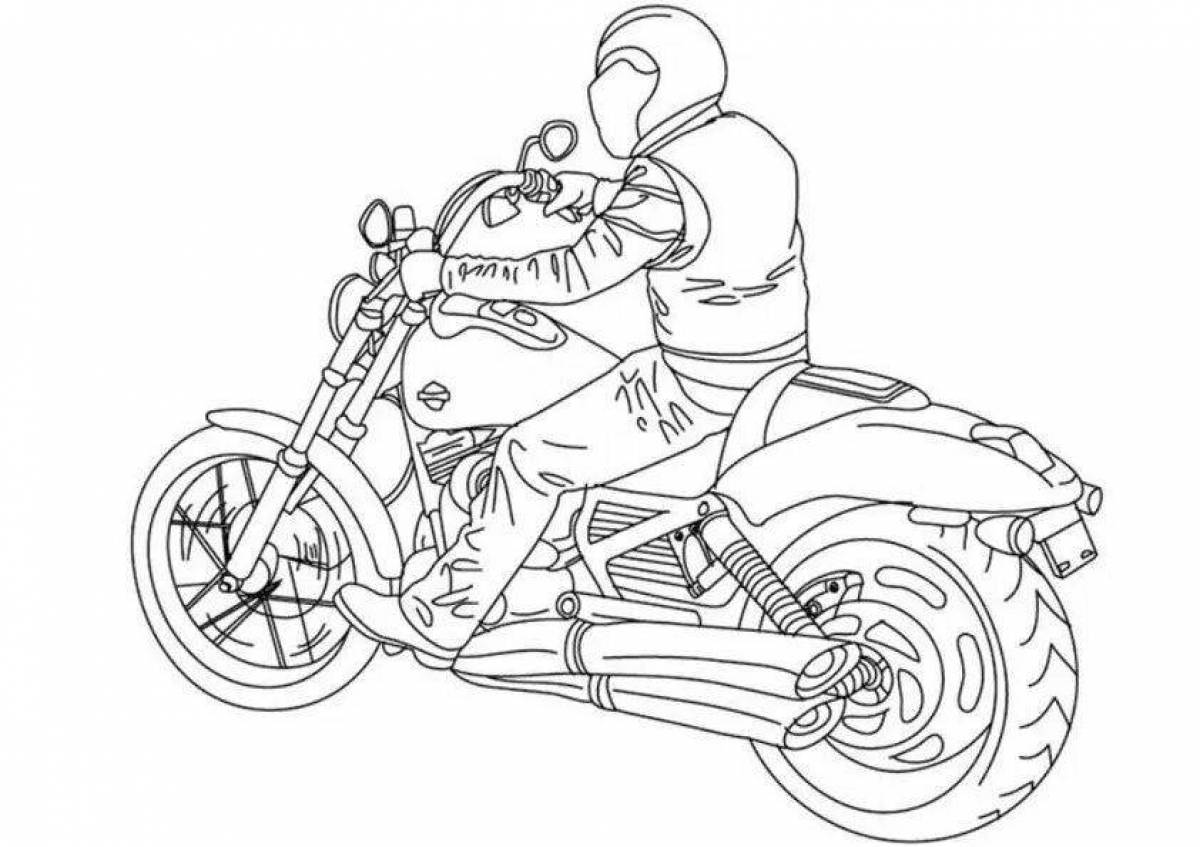 Glittering motorcyclist coloring page