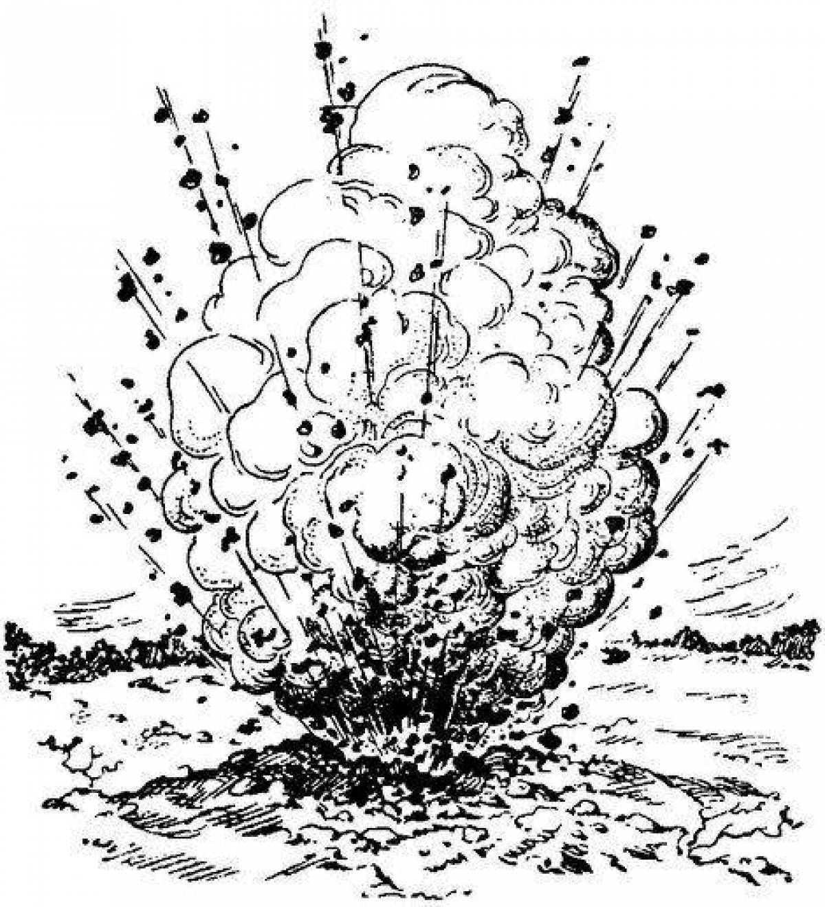 Разорвавшаяся граната. Взрыв карандашом. Взрыв скетч. Взрыв рисунок карандашом. Взрыв нарисовать карандашом.