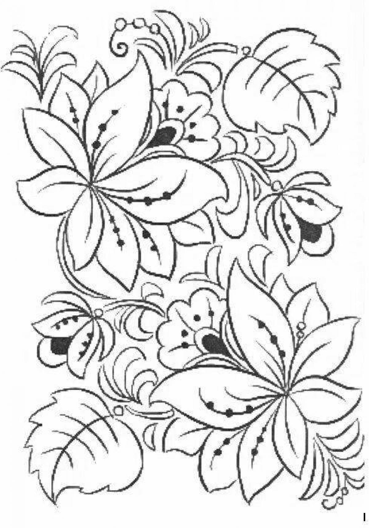 Intriguing coloring book in folk style