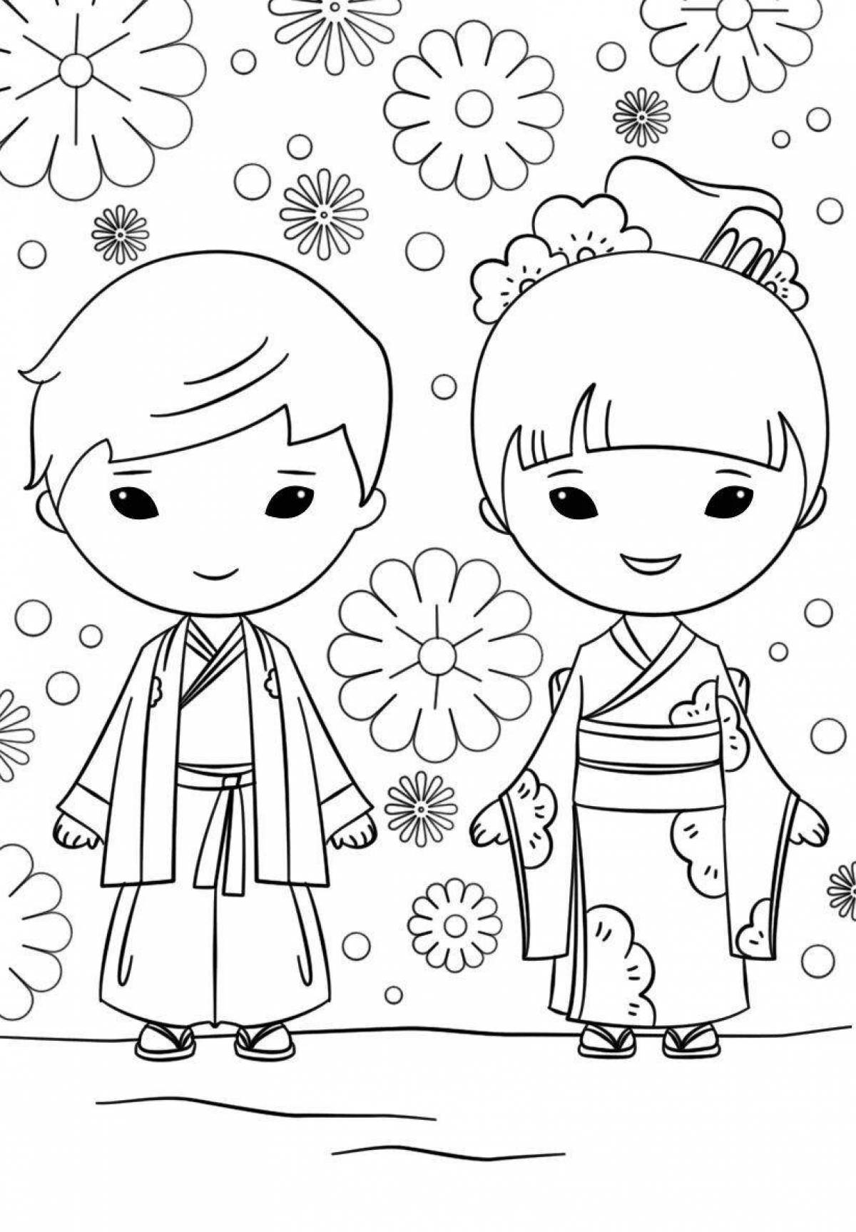 Bright Japanese girl coloring book