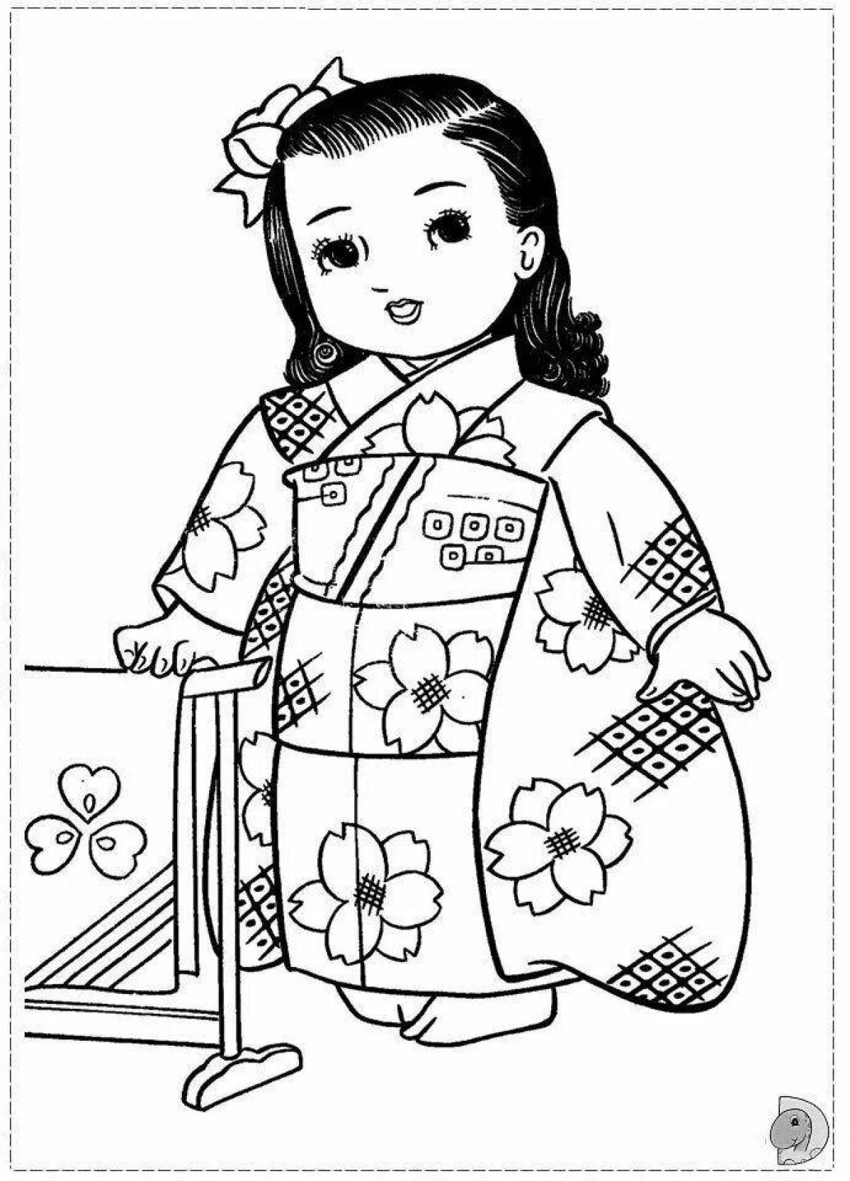 Cute Japanese girl coloring book