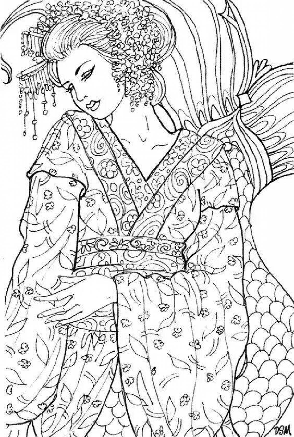 Exquisite Japanese girl coloring book