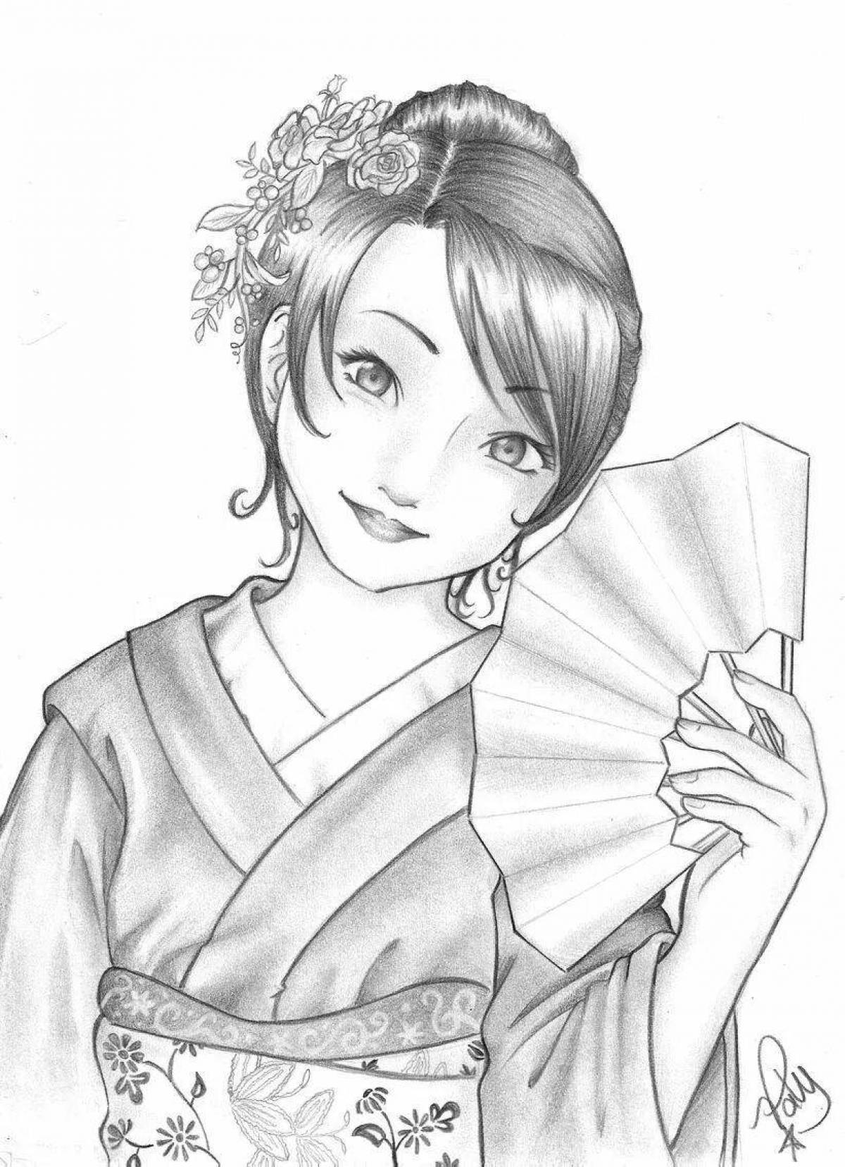 Blissful japanese coloring girl