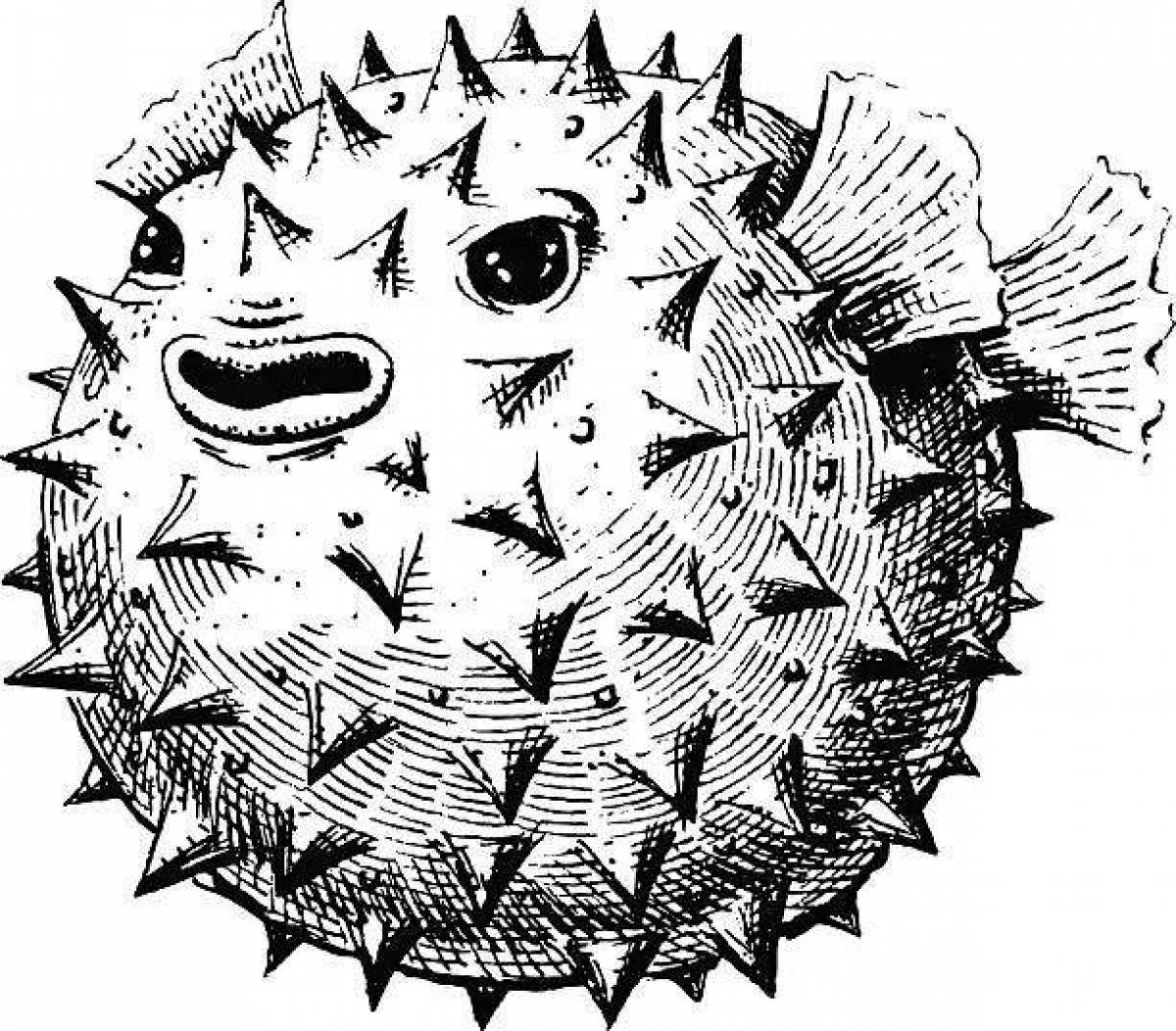 Coloring page happy puffer fish