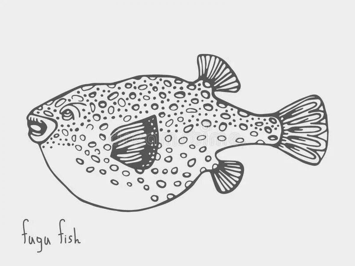 Веселая страница раскраски рыбы фугу