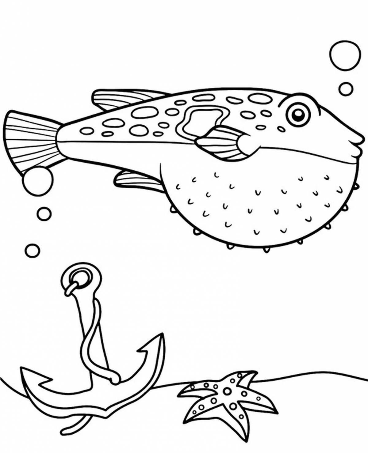 Раскраска очаровательная рыба фугу