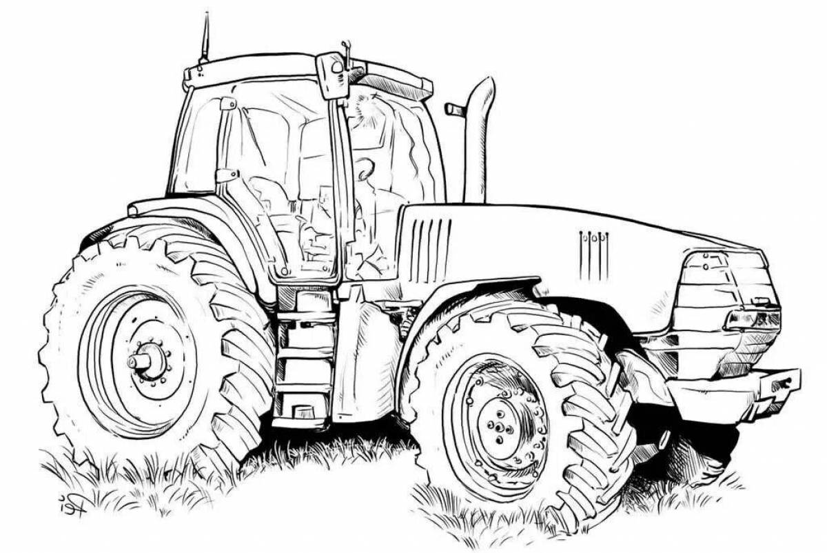 Страница раскраски трактора с чарами