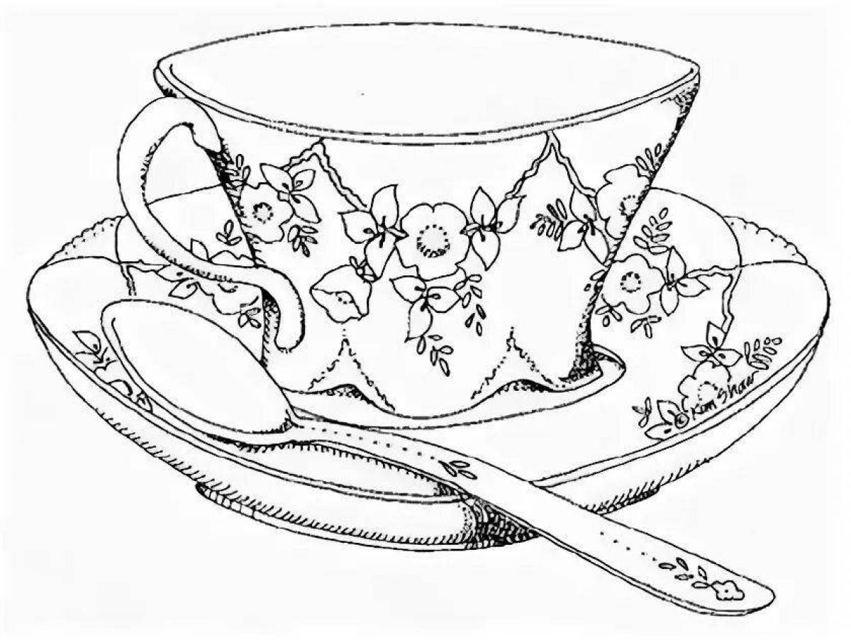Анимированная страница раскраски чайной пары