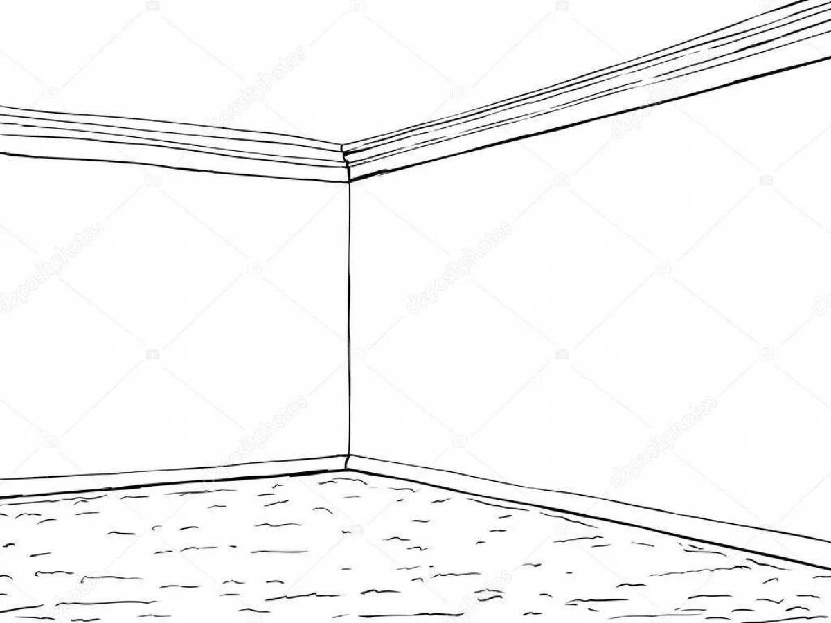 Bright empty room coloring page