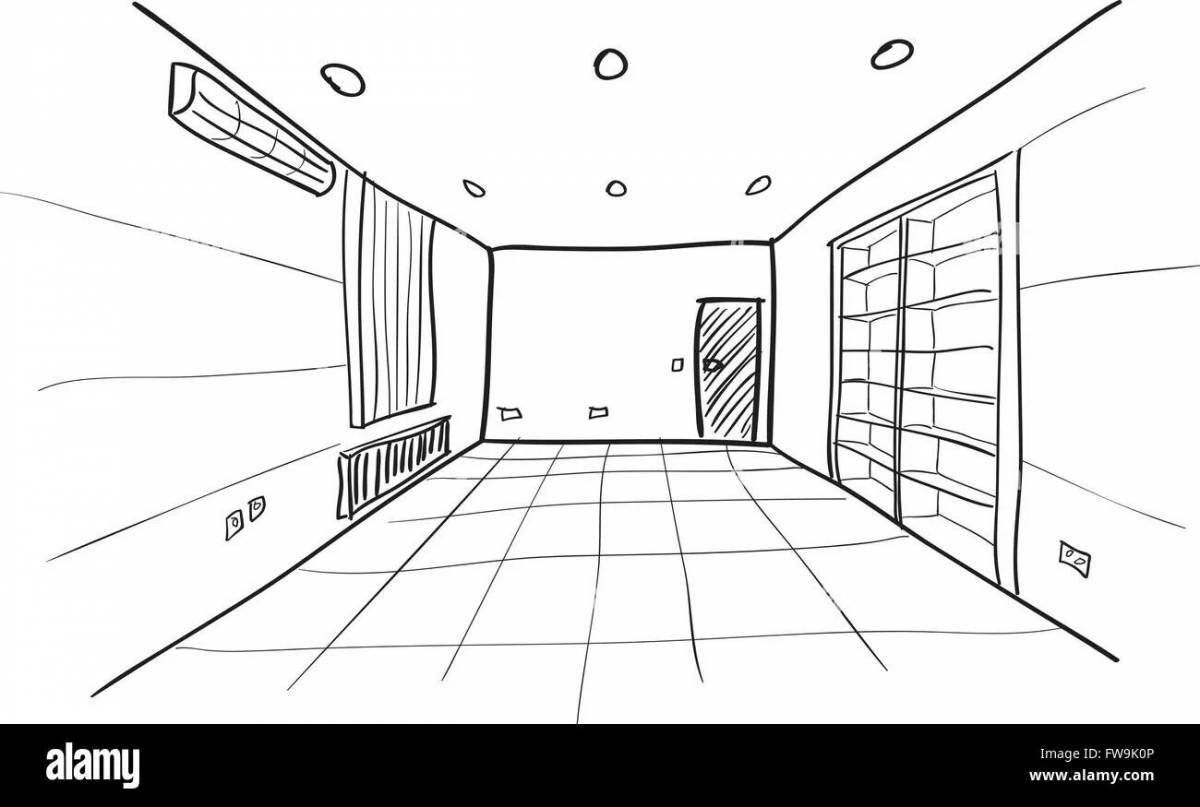 Open the empty room coloring page