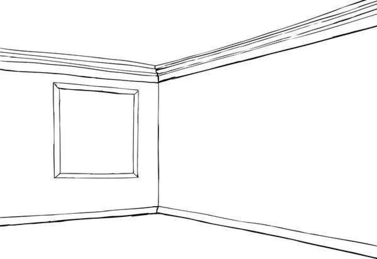 Coloring book empty room with empty wall