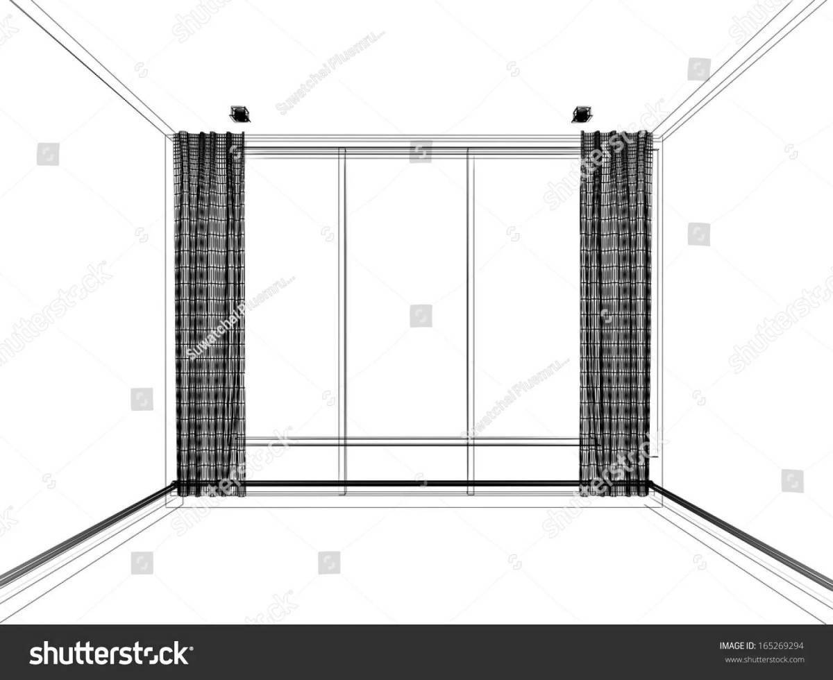 Coloring page of an empty room with an empty corner