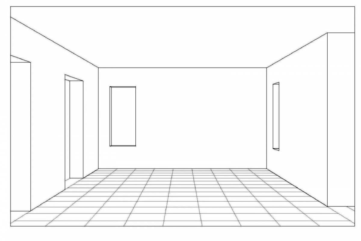 Coloring page empty room with empty chair