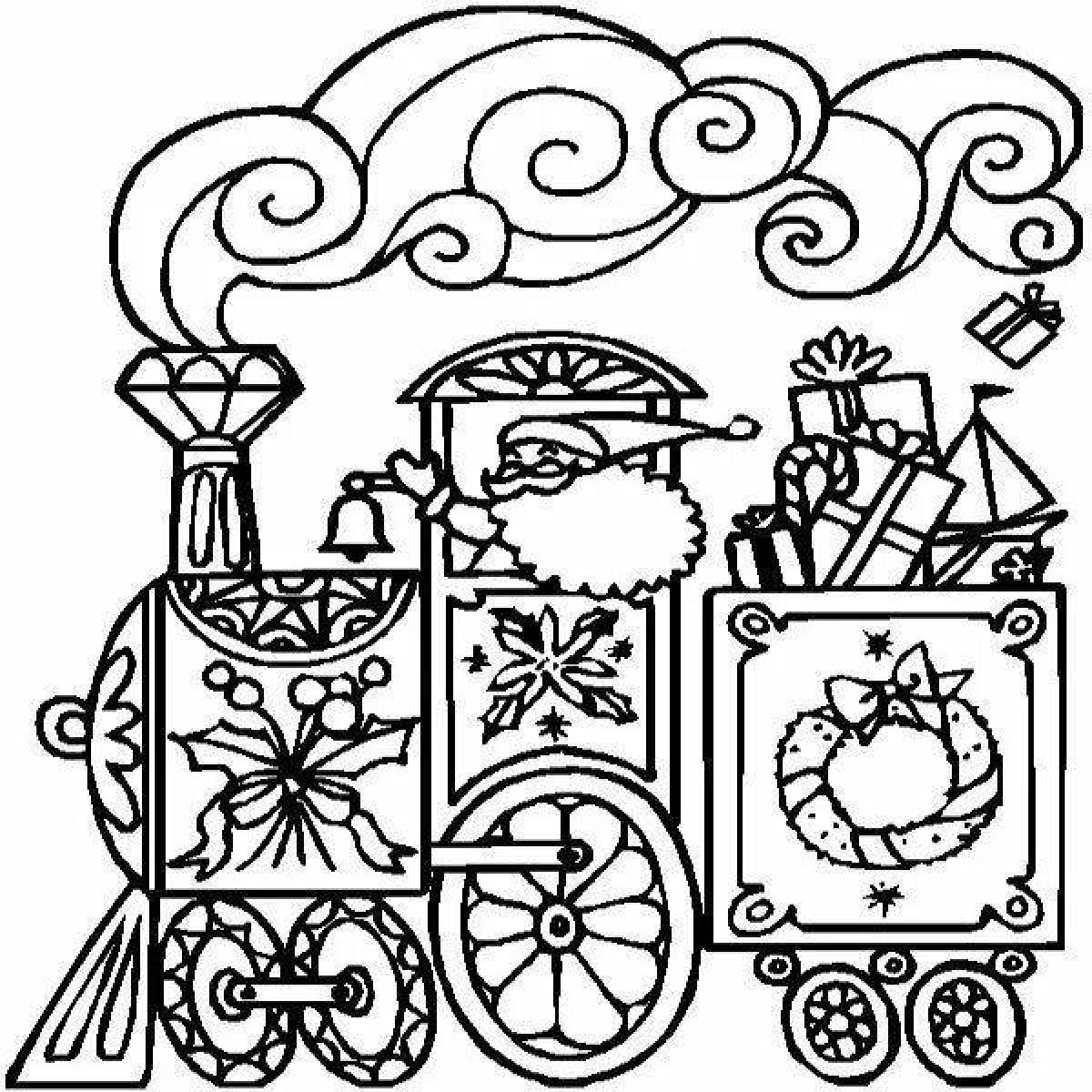 Coloring book festive New Year's train