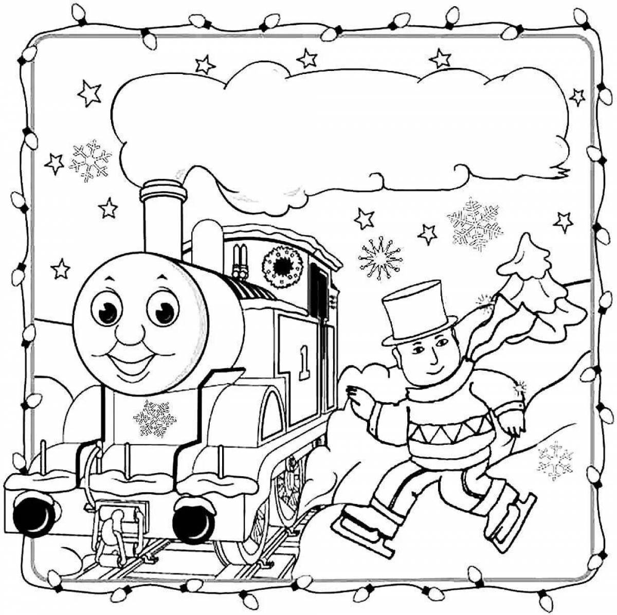 Coloring bright Christmas train