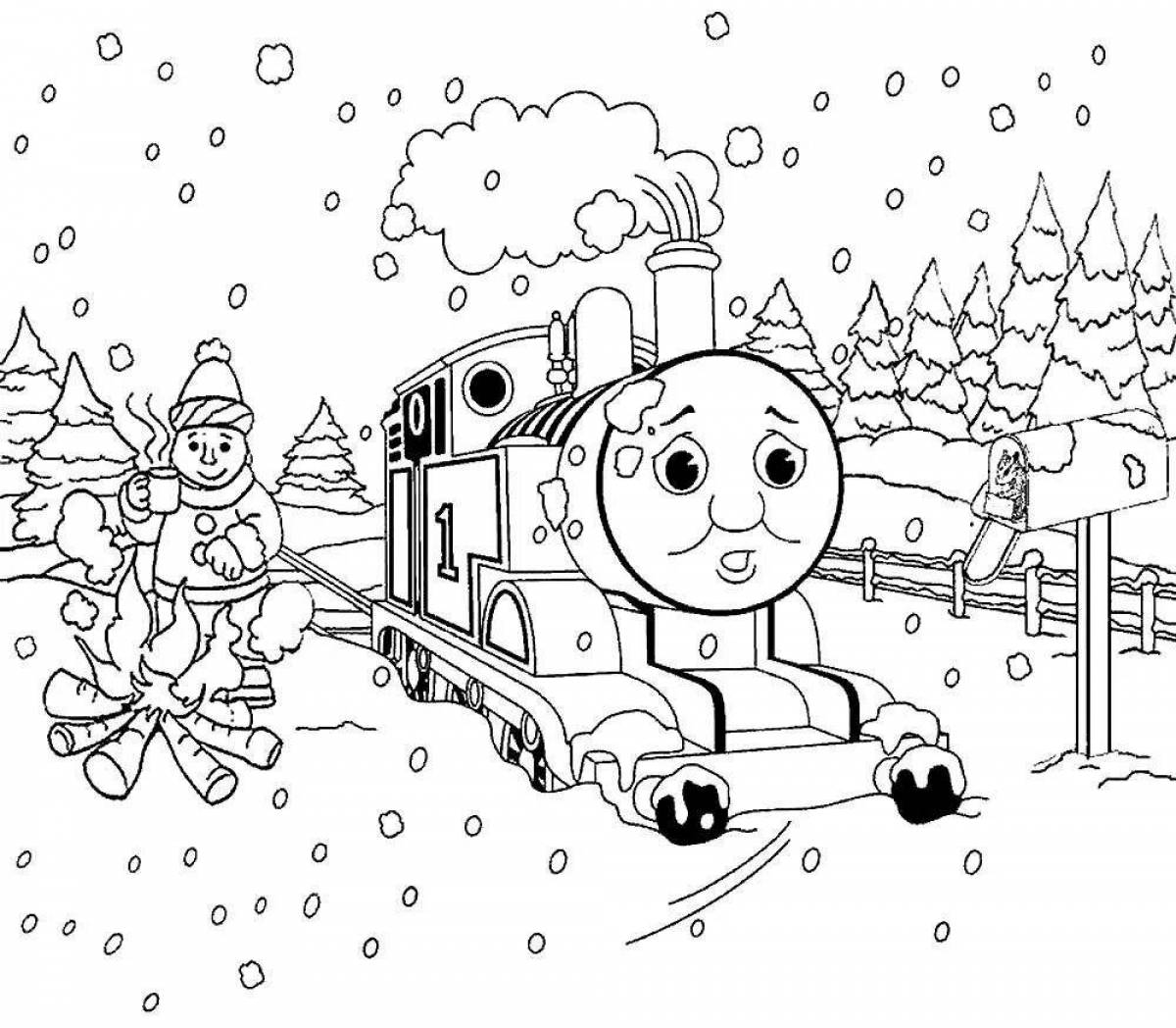 Exciting Christmas train coloring