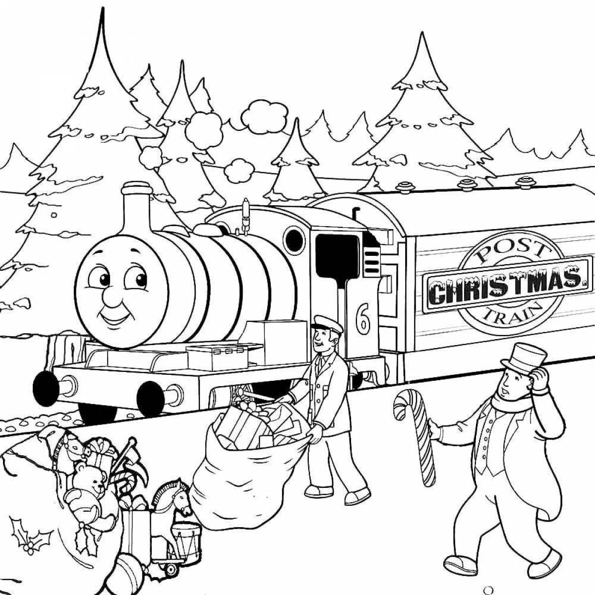 Фото Захватывающая новогодняя раскраска поезда