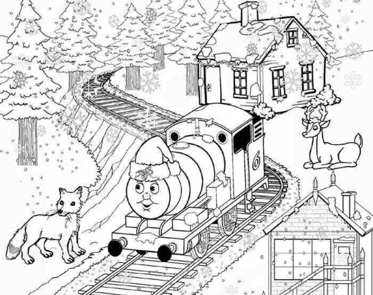 Coloring book bold New Year's train