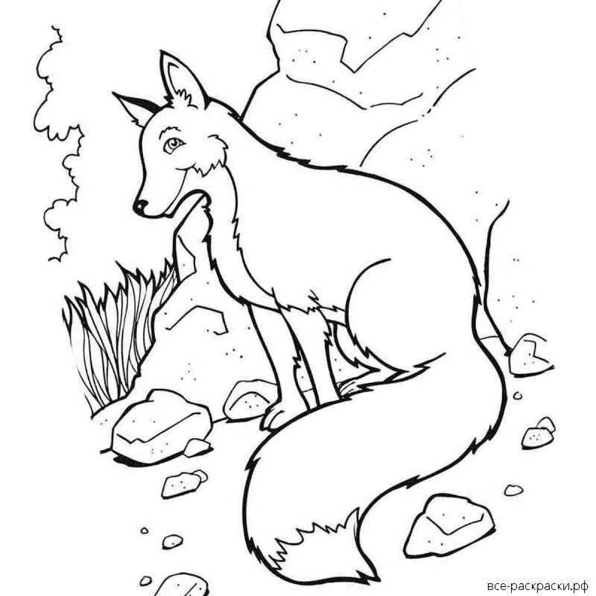 Coloring page serendipitous fox in winter