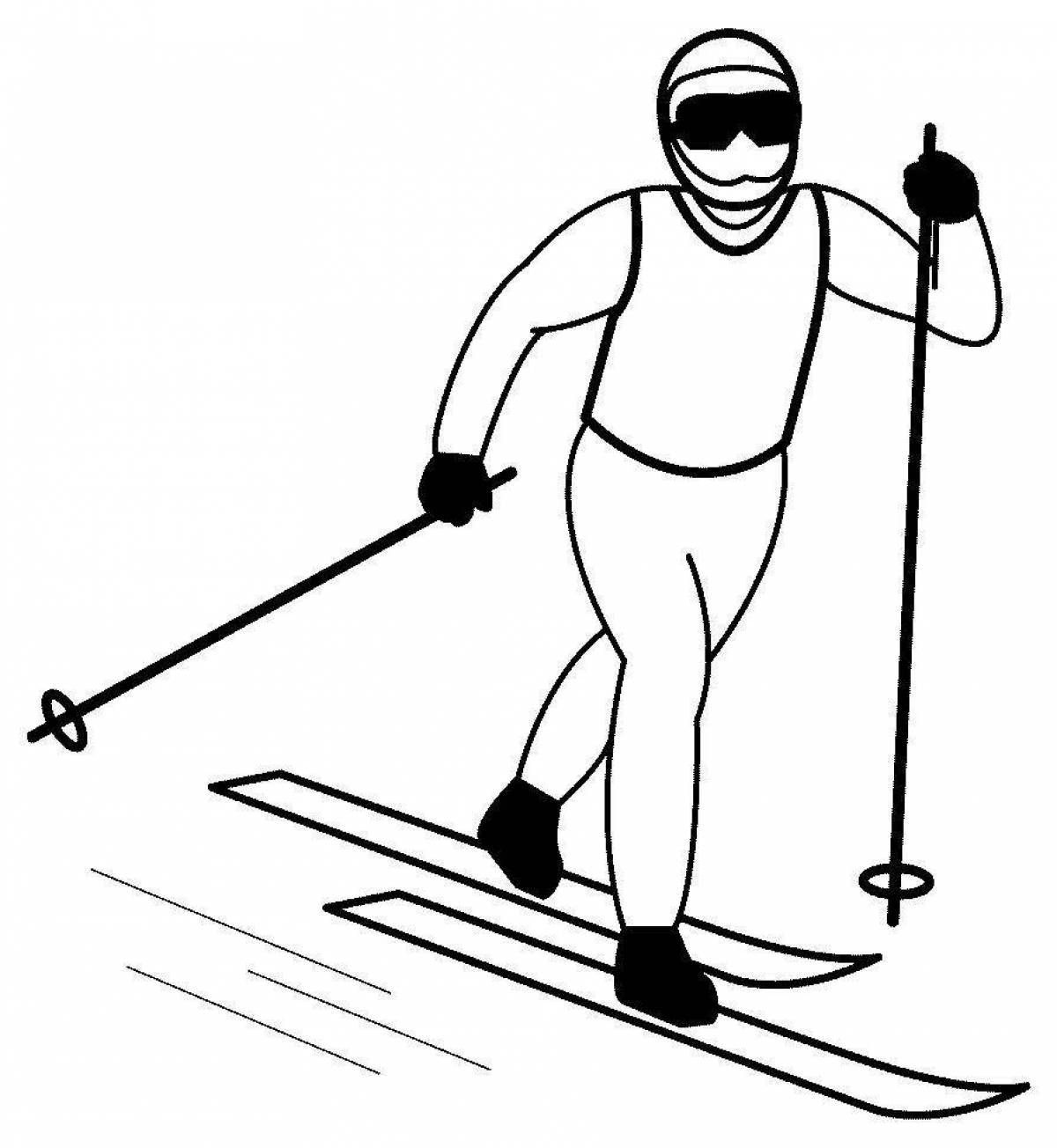 Snow skiing coloring page
