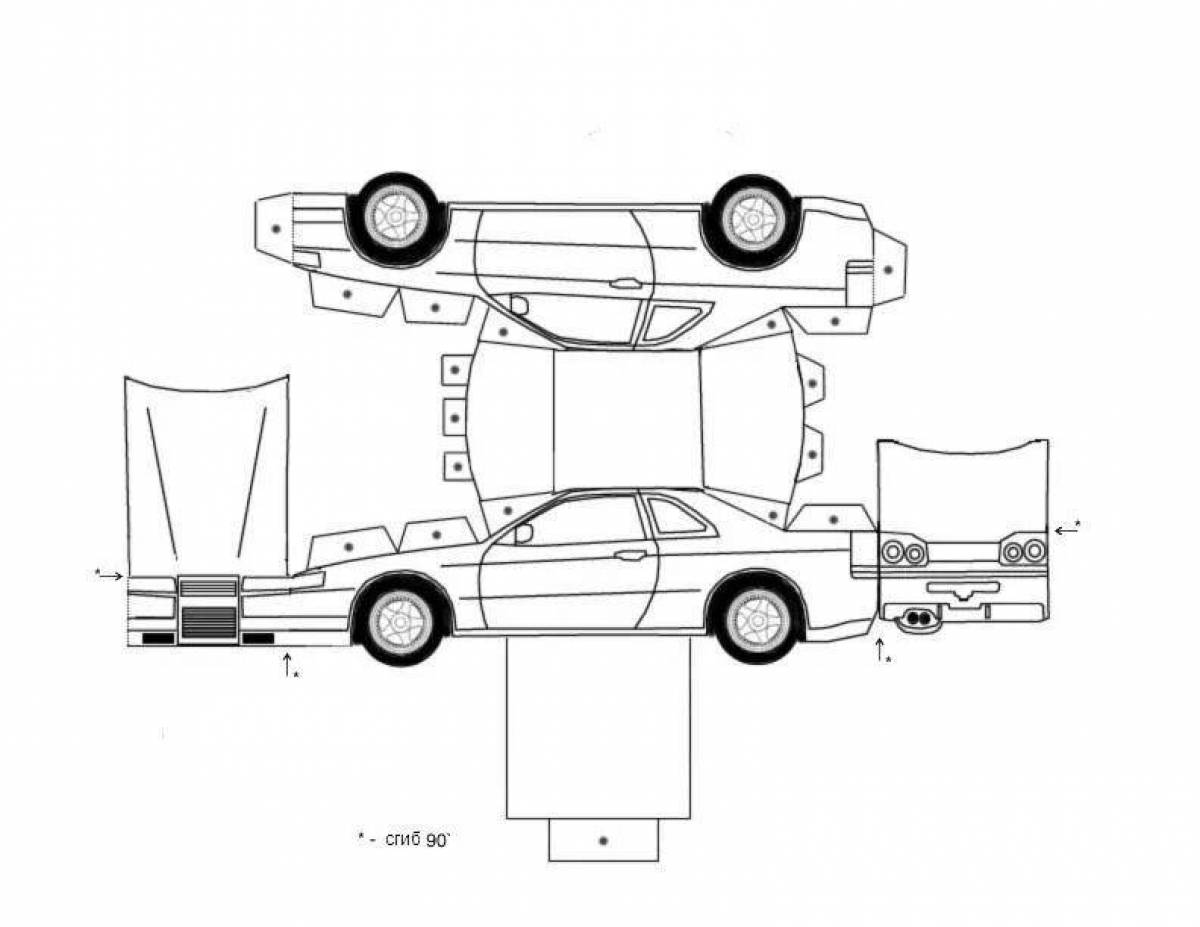 Машина распечатка. Nissan Skyline r34 Papercraft. Nissan Skyline r34 Papercraft чертеж. Чертежи машинок из бумаги для склеивания. Машина из бумаги Ниссан Скайлайн.