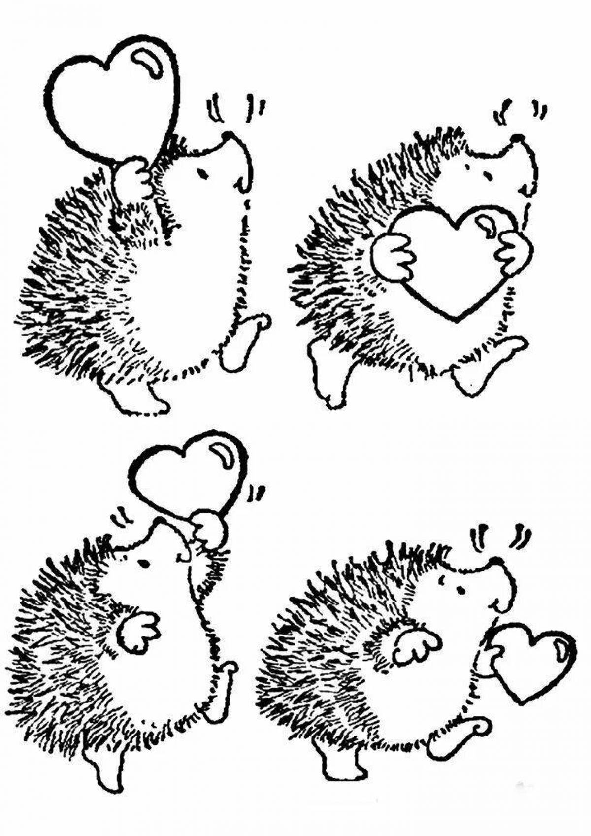 Coloring page happy cute hedgehog