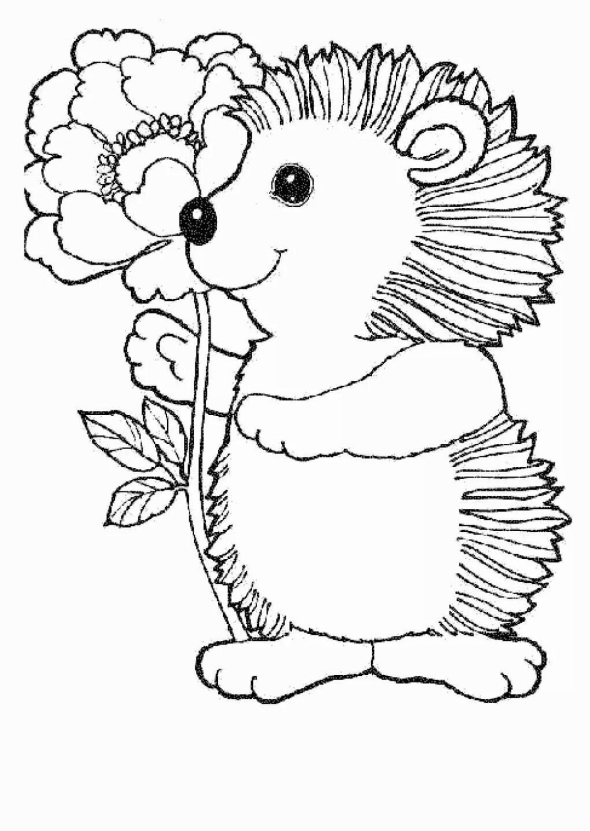 Coloring book smiling cute hedgehog