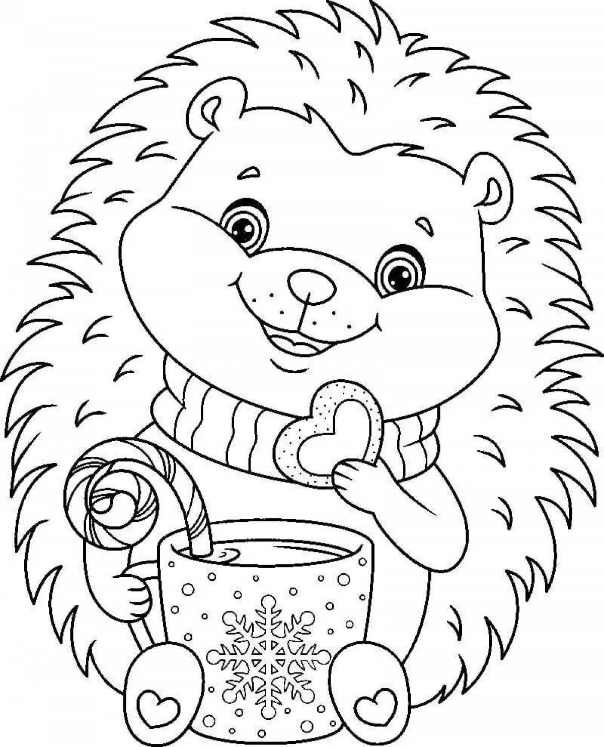 Coloring page cute and adorable hedgehog