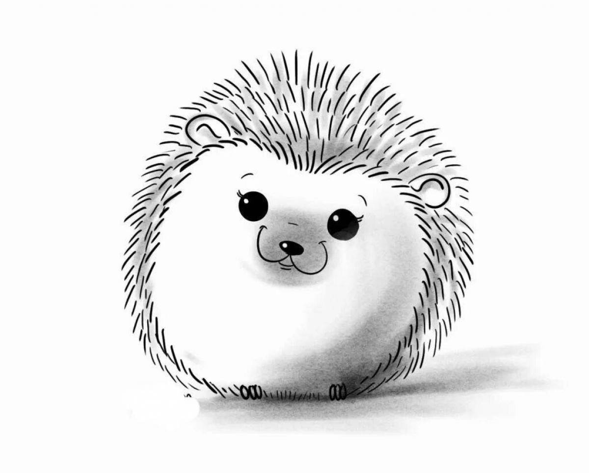 Coloring book fluffy and funny hedgehog