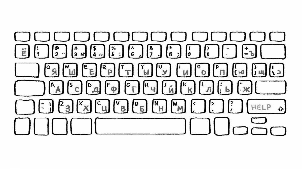 Фото Красочная страница раскраски клавиатуры ноутбука