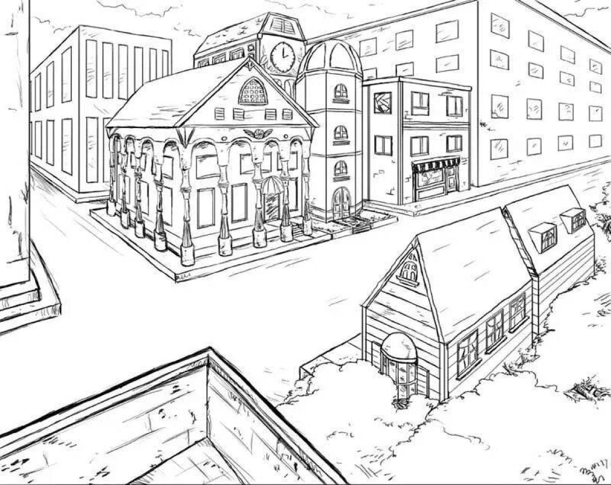 Coloring page noisy city street