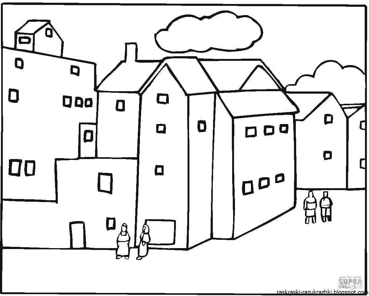 Coloring page cheerful city street