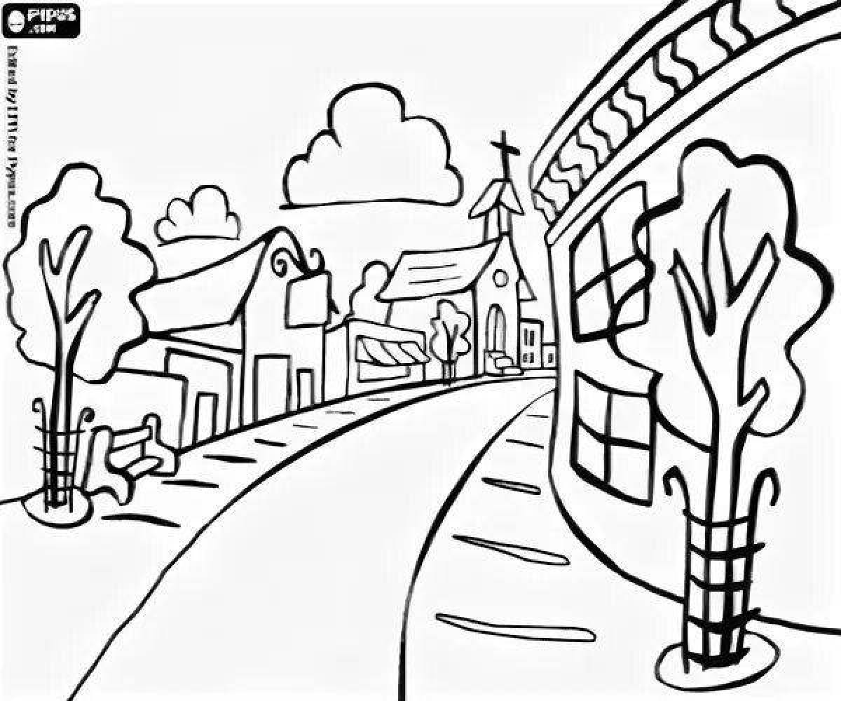 Coloring page charming city street