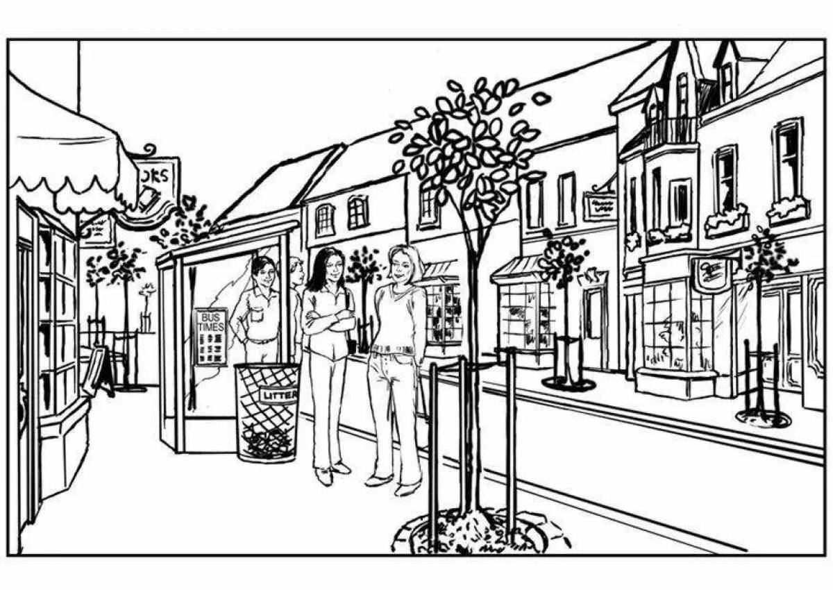 Coloring page magical city street
