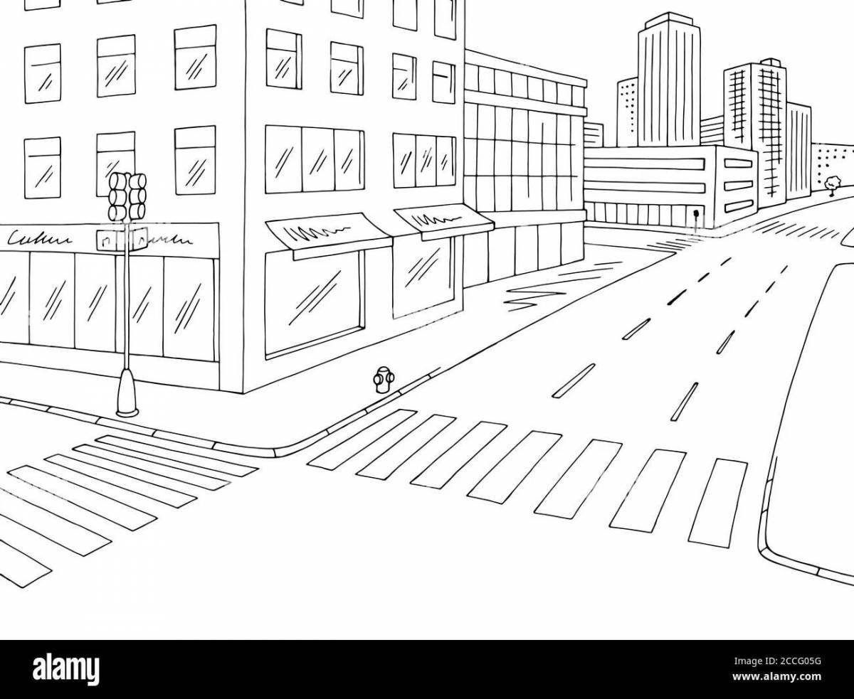 Coloring book shiny city street